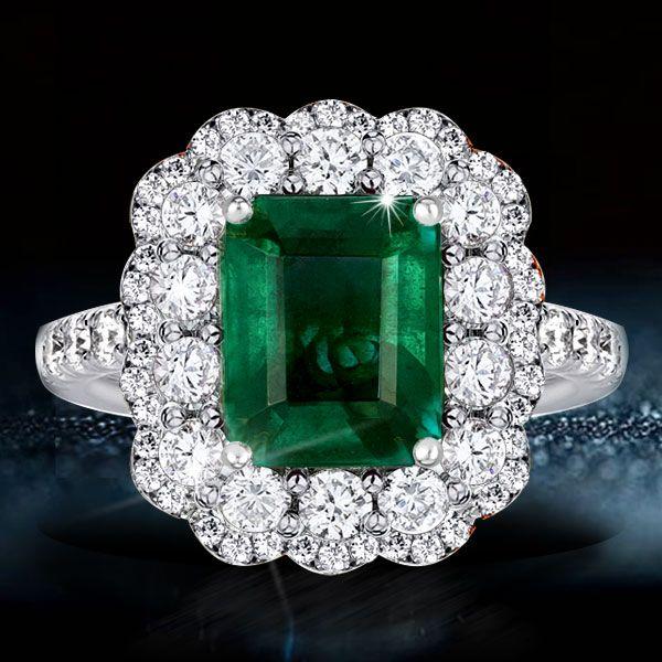 Halo Emerald Vintage Engagement Ring - Sterling Silver