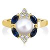 Halo Blue Sapphire and Pearl Engagement Ring in 18K Gold Plated Sterling Silver