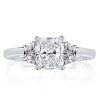 Three Stone Cushion Cut Engagement Ring in Rhodium-Plated Sterling Silver