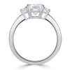 Three Stone Cushion Cut Engagement Ring in Rhodium-Plated Sterling Silver