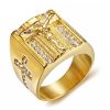 Golden Jesus Stainless Steel Wedding Band - Yellow Gold Plated Religious Ring for Men