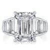 Sterling Silver Engagement Ring with 8.48 CT Emerald and Baguette Cut Center Stone