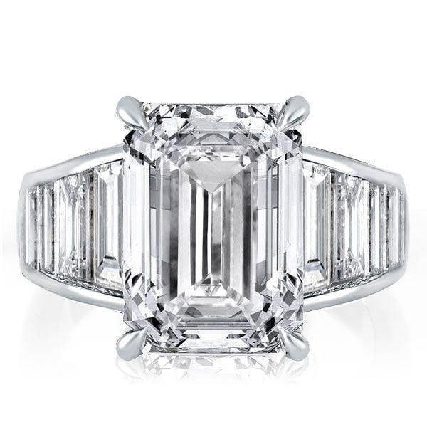 Sterling Silver Engagement Ring with 8.48 CT Emerald and Baguette Cut Center Stone