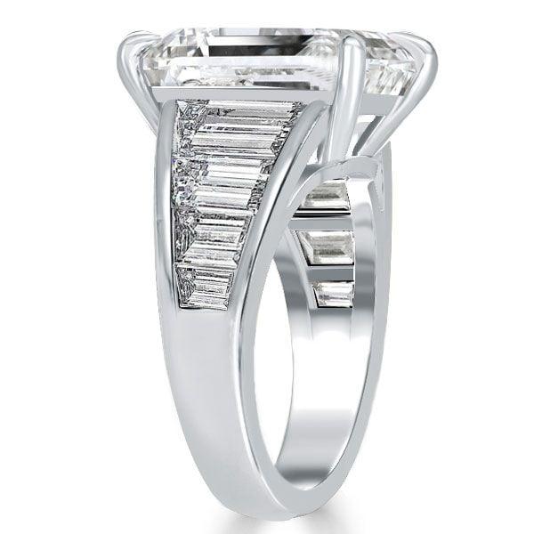 Sterling Silver Engagement Ring with 8.48 CT Emerald and Baguette Cut Center Stone