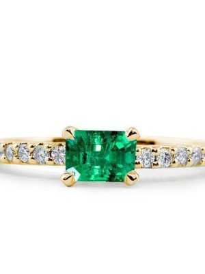 Emerald Cut Green Sapphire Ring Band in 18K Gold Plated Sterling Silver