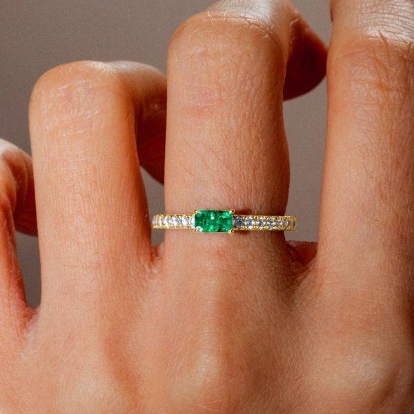 Emerald Cut Green Sapphire Ring Band in 18K Gold Plated Sterling Silver