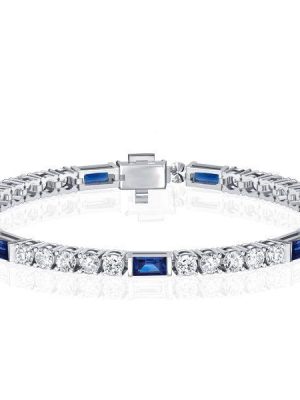 Art Deco Blue Sapphire Tennis Bracelet - 925 Sterling Silver