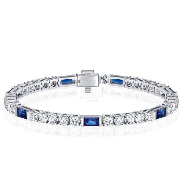 Art Deco Blue Sapphire Tennis Bracelet - 925 Sterling Silver