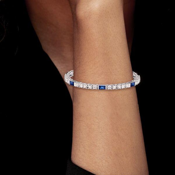 Art Deco Blue Sapphire Tennis Bracelet - 925 Sterling Silver