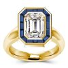 Emerald Cut Halo Solitaire Engagement Ring in 18K Gold Plated Sterling Silver