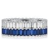 Baguette Cut Blue and White Sapphire Multi Row Wedding Band in Sterling Silver