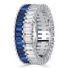 Baguette Cut Blue and White Sapphire Multi Row Wedding Band in Sterling Silver