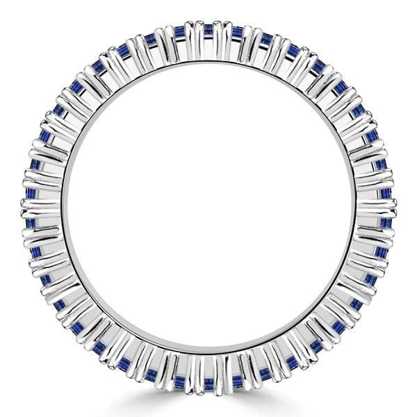 Baguette Cut Blue and White Sapphire Multi Row Wedding Band in Sterling Silver