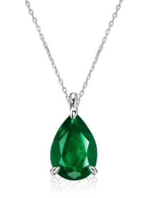 Emerald & Sapphire Pear-Shaped Necklace - Sterling Silver Pendant