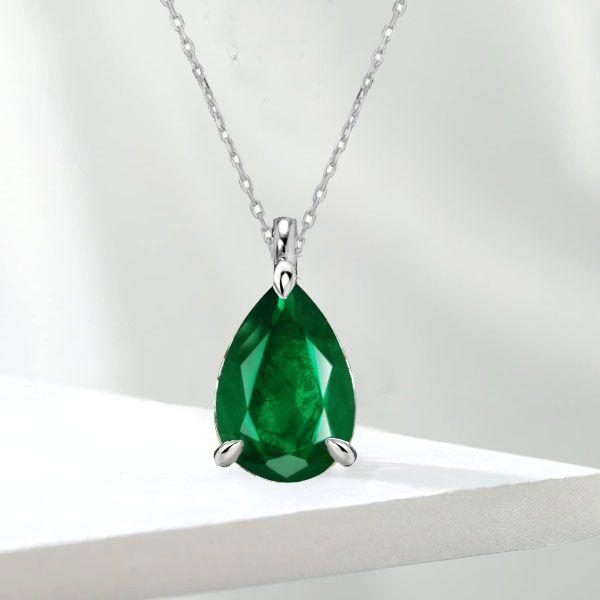 Emerald & Sapphire Pear-Shaped Necklace - Sterling Silver Pendant