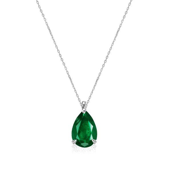 Emerald & Sapphire Pear-Shaped Necklace - Sterling Silver Pendant
