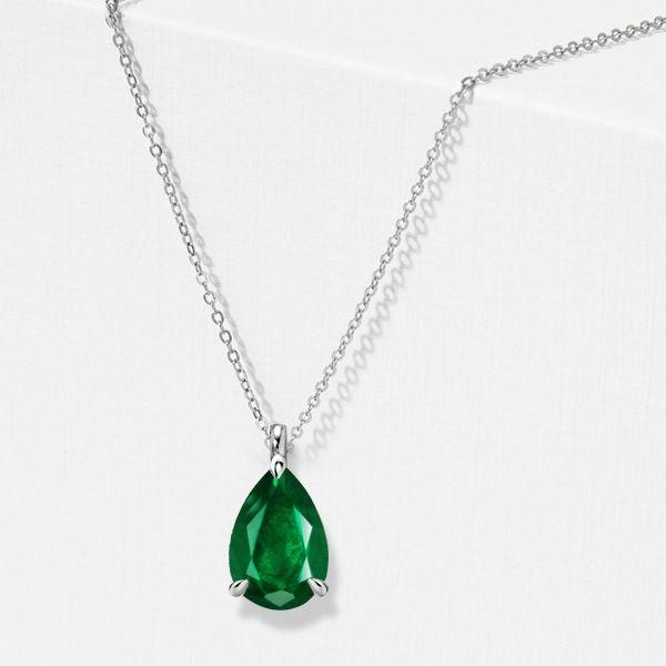 Emerald & Sapphire Pear-Shaped Necklace - Sterling Silver Pendant