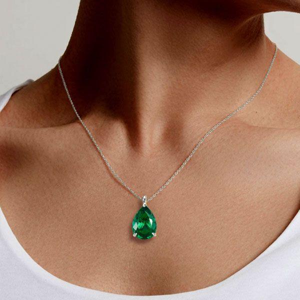Emerald & Sapphire Pear-Shaped Necklace - Sterling Silver Pendant