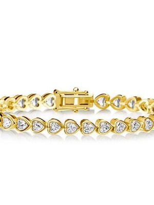 Golden Heart Cut White Sapphire Tennis Bracelet - 18K Gold Plated Sterling Silver