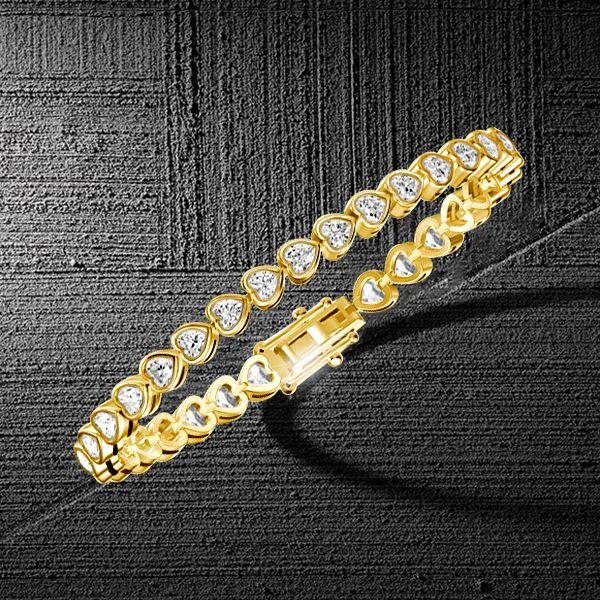 Golden Heart Cut White Sapphire Tennis Bracelet - 18K Gold Plated Sterling Silver