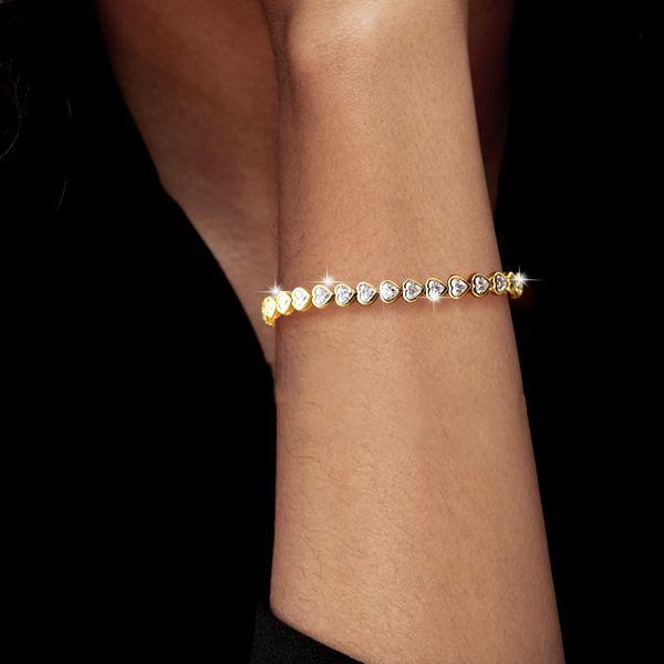 Golden Heart Cut White Sapphire Tennis Bracelet - 18K Gold Plated Sterling Silver