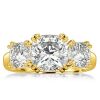 Cushion Cut Three Stone Engagement Ring in 18K Gold Plated Sterling Silver