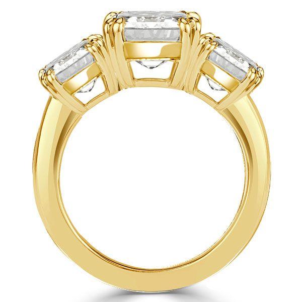 Cushion Cut Three Stone Engagement Ring in 18K Gold Plated Sterling Silver