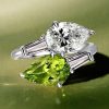 Sterling Silver Pear Cut Peridot Twin Stone Engagement Ring with Gold Plating Options