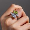 Sterling Silver Pear Cut Peridot Twin Stone Engagement Ring with Gold Plating Options