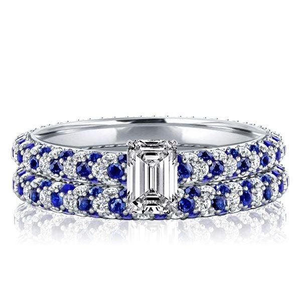 Emerald Cut Pave Setting Bridal Ring Set in Sterling Silver