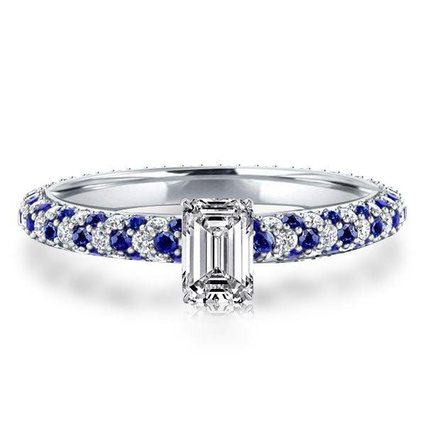 Emerald Cut Pave Setting Bridal Ring Set in Sterling Silver