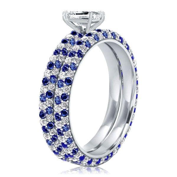 Emerald Cut Pave Setting Bridal Ring Set in Sterling Silver