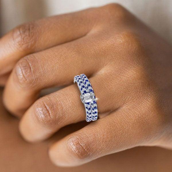Emerald Cut Pave Setting Bridal Ring Set in Sterling Silver