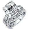 Classic White Sapphire Bridal Wedding Ring Set in Rhodium Plated Sterling Silver