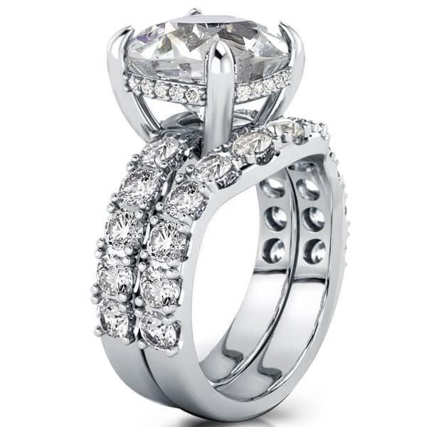Classic White Sapphire Bridal Wedding Ring Set in Rhodium Plated Sterling Silver