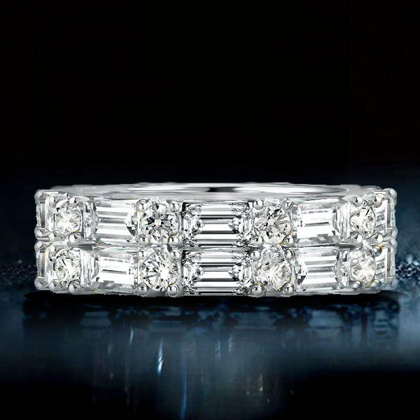 Double Row Emerald Wedding Band in Sterling Silver (6.88 CT. TW.)