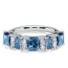 Blue Topaz Princess Cut Sterling Silver Wedding Band Stacking Ring