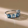 Blue Topaz Princess Cut Sterling Silver Wedding Band Stacking Ring