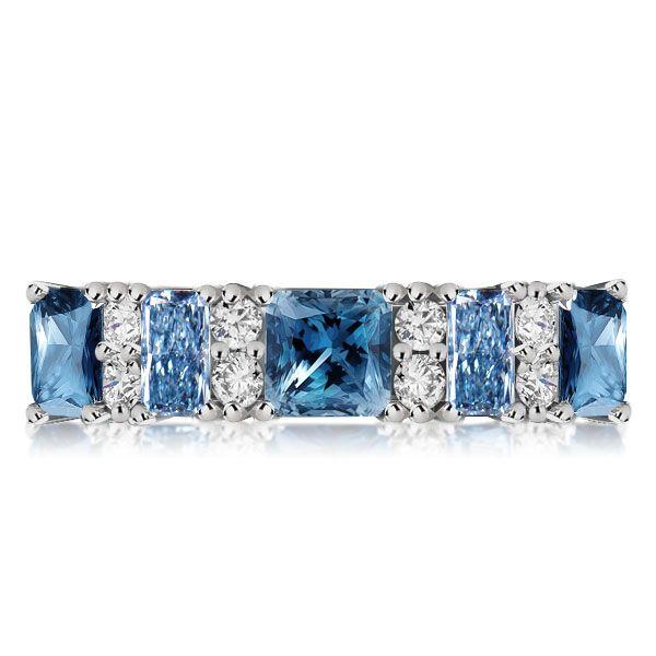 Blue Topaz Princess Cut Sterling Silver Wedding Band Stacking Ring
