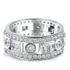 Art Deco White Sapphire Wedding Band - 925 Sterling Silver Engagement Ring
