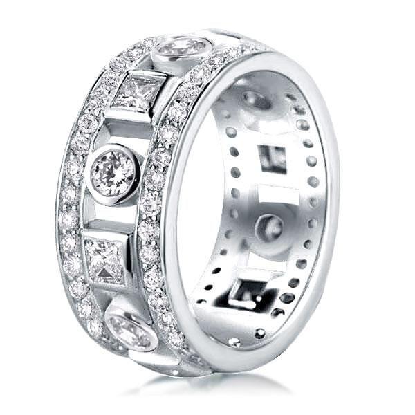 Art Deco White Sapphire Wedding Band - 925 Sterling Silver Engagement Ring