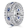 Sterling Silver Milgrain Bezel Blue Eternity Band with Marquise and Round Cut Stones