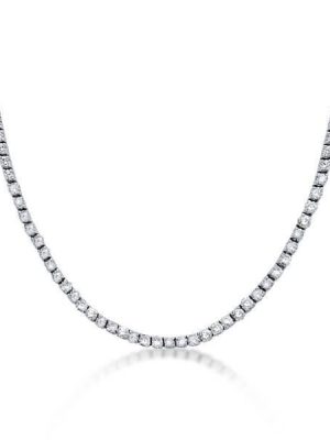 White Sapphire Tennis Necklace - 925 Sterling Silver, 18 Inch