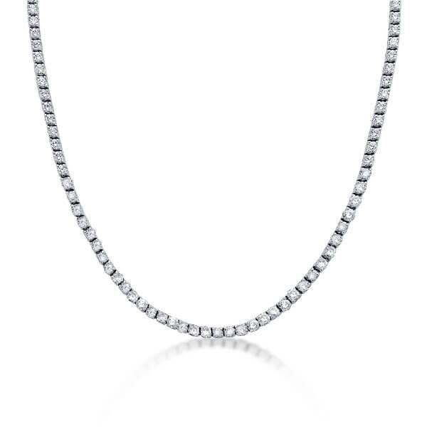 White Sapphire Tennis Necklace - 925 Sterling Silver, 18 Inch