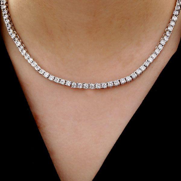 White Sapphire Tennis Necklace - 925 Sterling Silver, 18 Inch