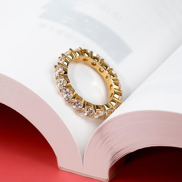 18K Gold Plated Sterling Silver White Sapphire Eternity Wedding Band - 4.8 CT.TW