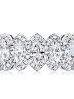 Halo Marquise Cut Sterling Silver Wedding Band for Women - 5.25 CT. TW.