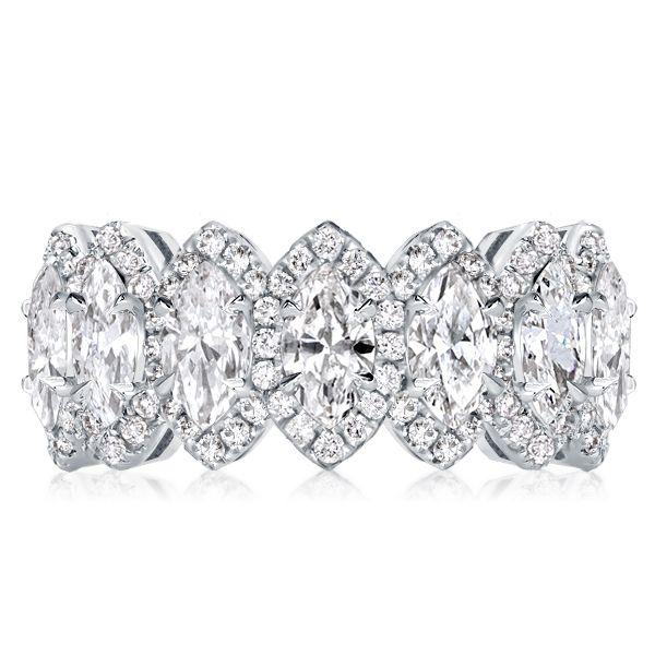 Halo Marquise Cut Sterling Silver Wedding Band for Women - 5.25 CT. TW.