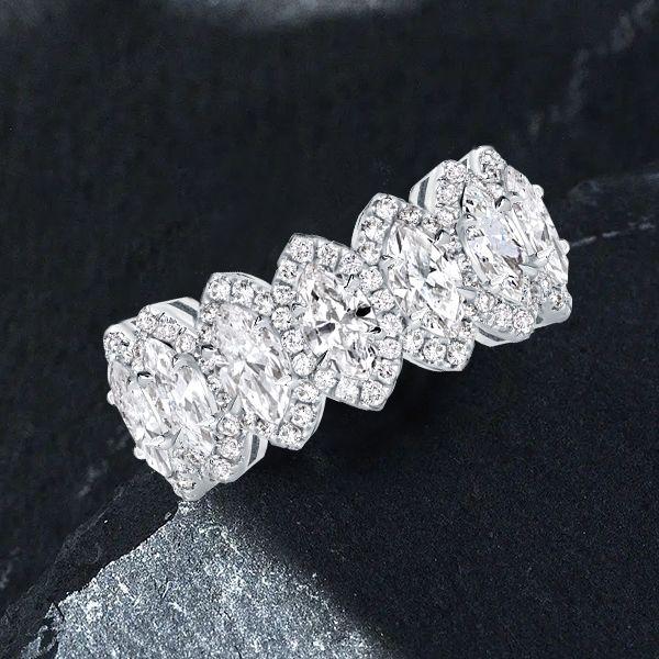 Halo Marquise Cut Sterling Silver Wedding Band for Women - 5.25 CT. TW.