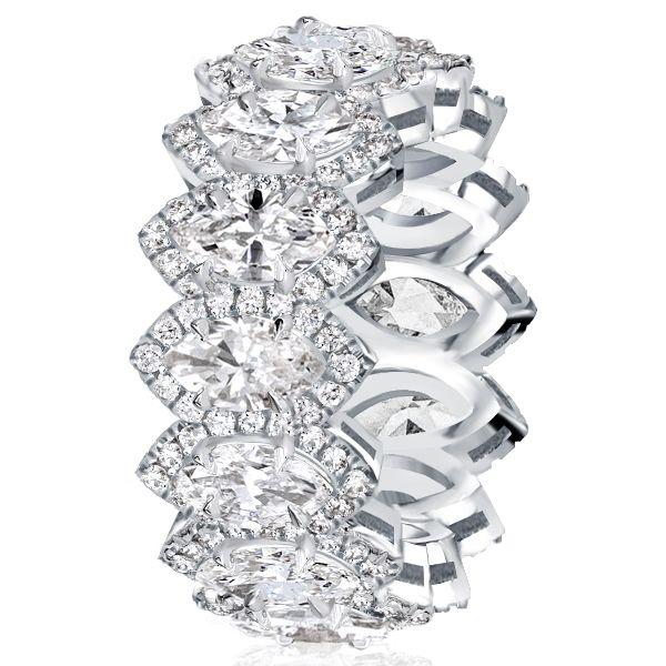 Halo Marquise Cut Sterling Silver Wedding Band for Women - 5.25 CT. TW.
